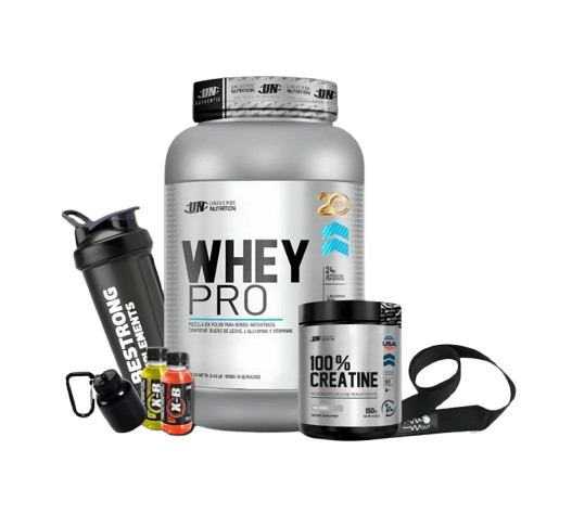 whey pro 1.1kg + creatina universe nutrition 150g + shaker o straps o portaprote + 1 x b whey pro 1.1kg + creatina universe nutrition 150g + shaker o straps o portaprote + 1 x b