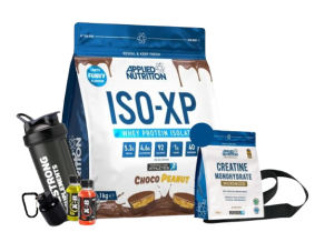 iso xp 1kg + creatina applied nutrition 150g + shaker o straps o portaprote + 1 x b